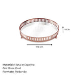Bandeja Redonda em Metal com Espelho Rose Gold 17,5cm - Ela Decora