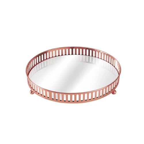 Bandeja Redonda em Metal com Espelho Rose Gold 17,5cm - Ela Decora