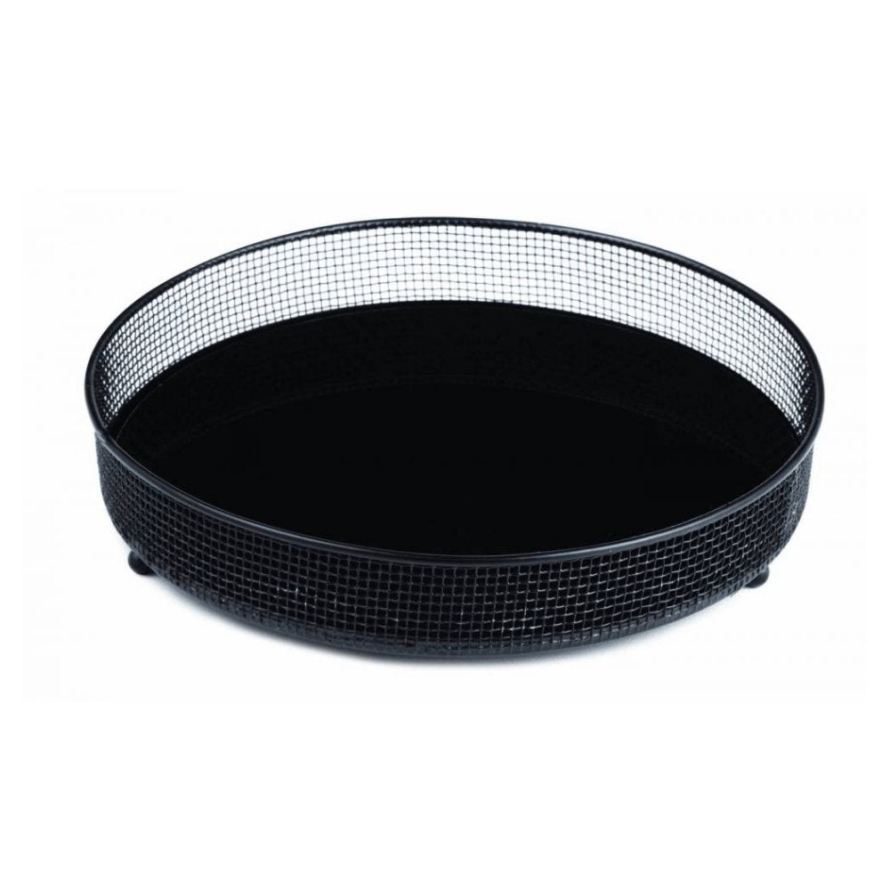 Bandeja Redonda Preta em Metal com Espelho Preto - 20,5 cm - Ela Decora