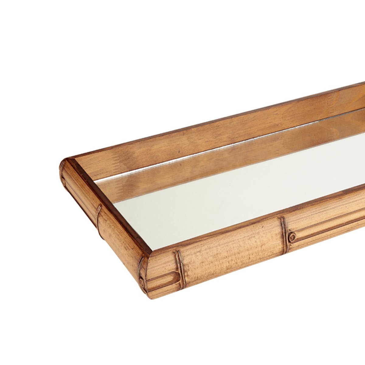 Bandeja Retangular de Madeira Bambu com Espelho - 46 cm - Ela Decora