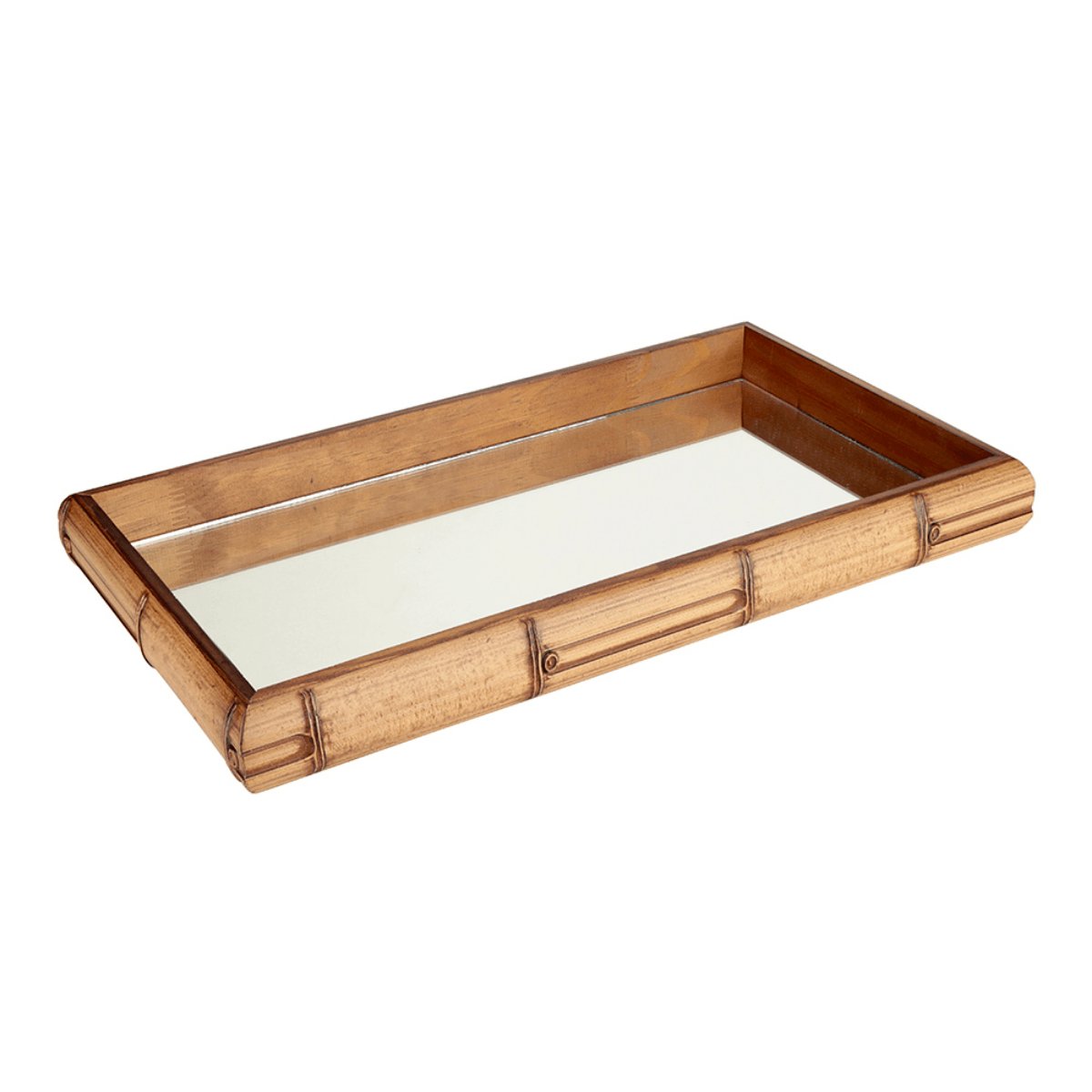 Bandeja Retangular de Madeira Bambu com Espelho - 46 cm - Ela Decora
