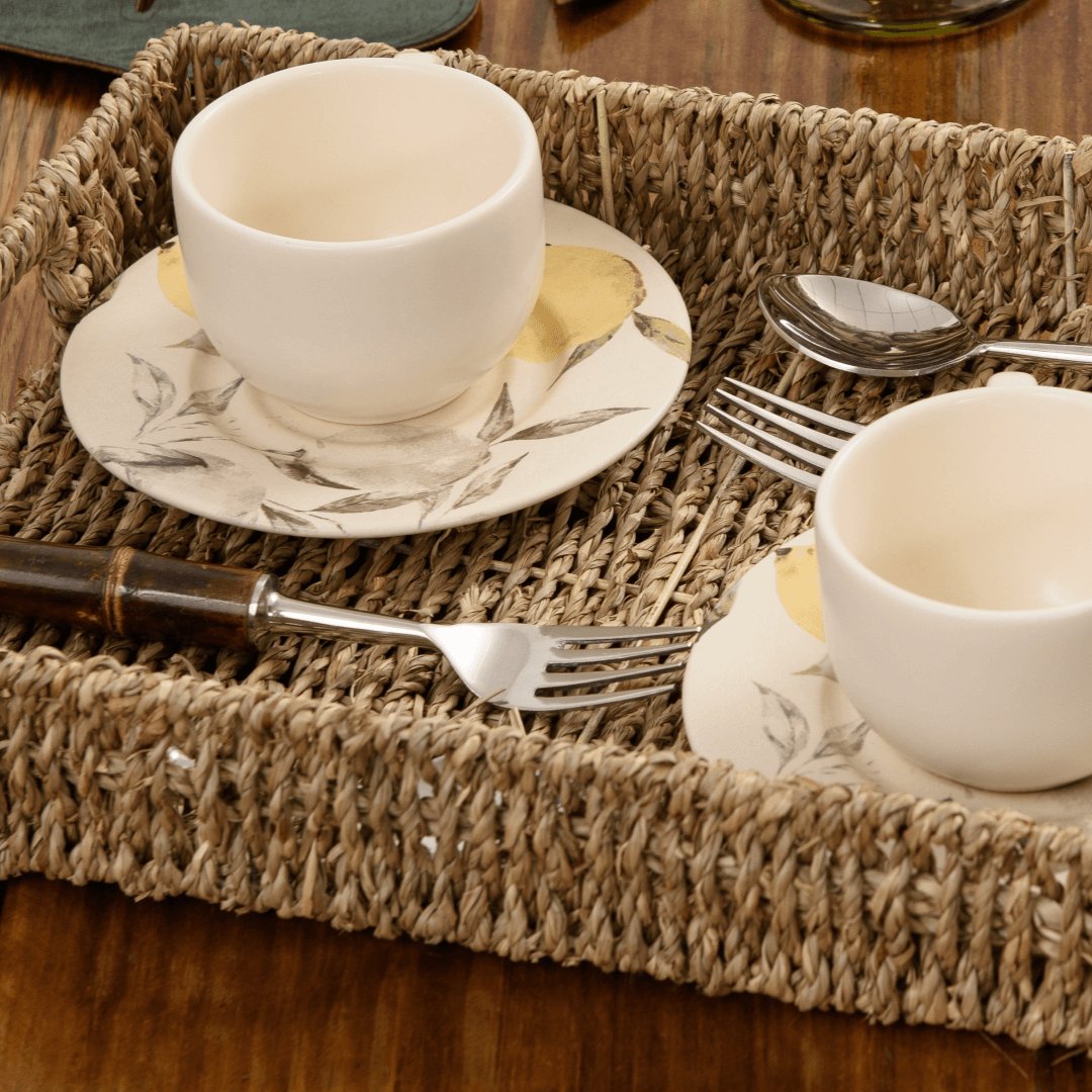 Bandeja Retangular em Fibra Natural com Alça 31cm - Ela Decora