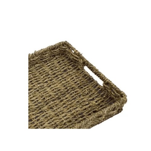 Bandeja Retangular em Fibra Natural com Alça 31cm - Ela Decora