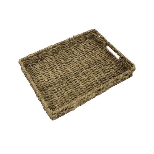 Bandeja Retangular em Fibra Natural com Alça 31cm - Ela Decora
