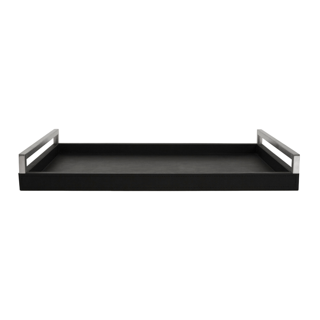 Bandeja Retangular em MDF e PU Preta 51cm - Ela Decora