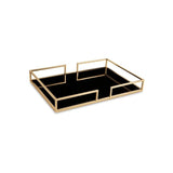 Bandeja Retangular em Metal com Espelho Dourada e Preta 30cm - Ela Decora