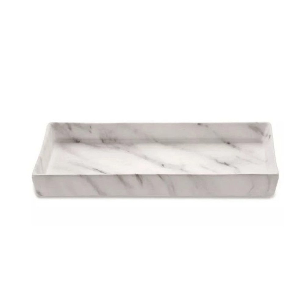 Bandeja Retangular Mármore em Cerâmica - 29 x 13,5 cm - Ela Decora
