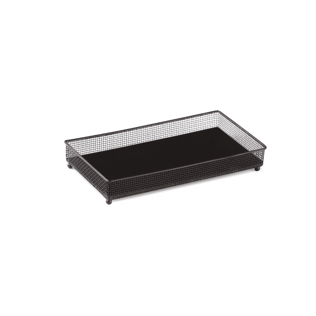 Bandeja Retangular Preta Em Metal Com Espelho Preto 4 x 28 x 18 cm - Ela Decora