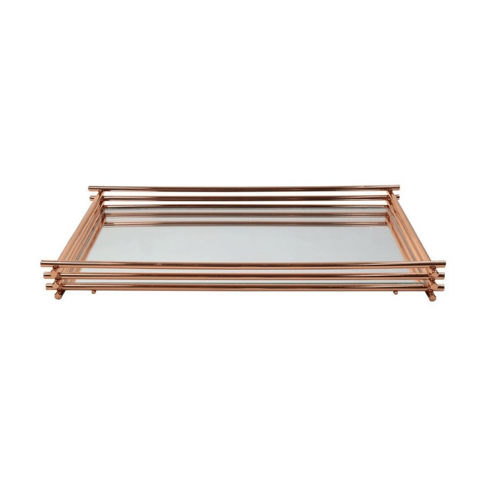 Bandeja Wire Com Espelho Rose Gold - 10 x 20 cm - Ela Decora