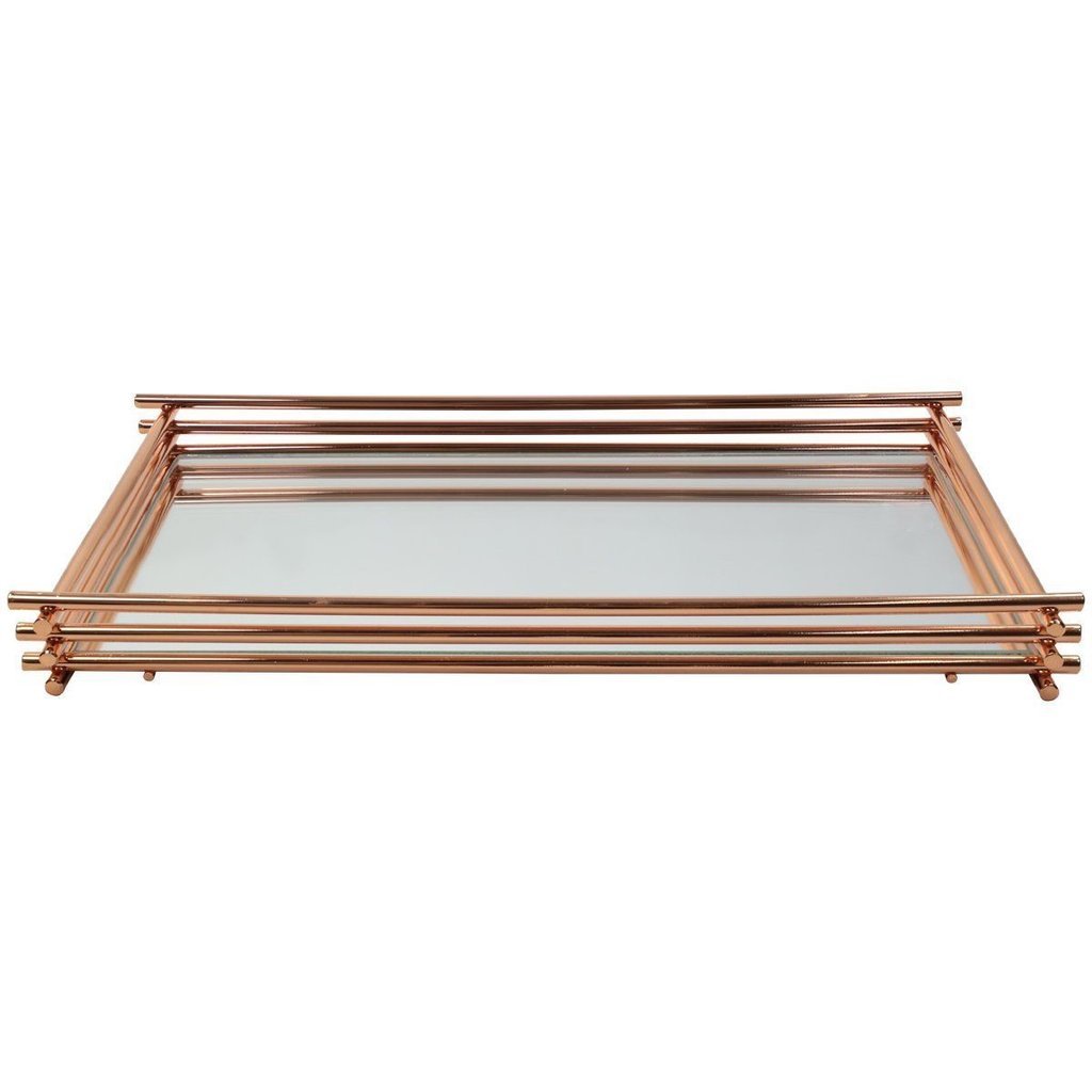 Bandeja Wire Com Espelho Rose Gold - 15 x 25 cm - Ela Decora