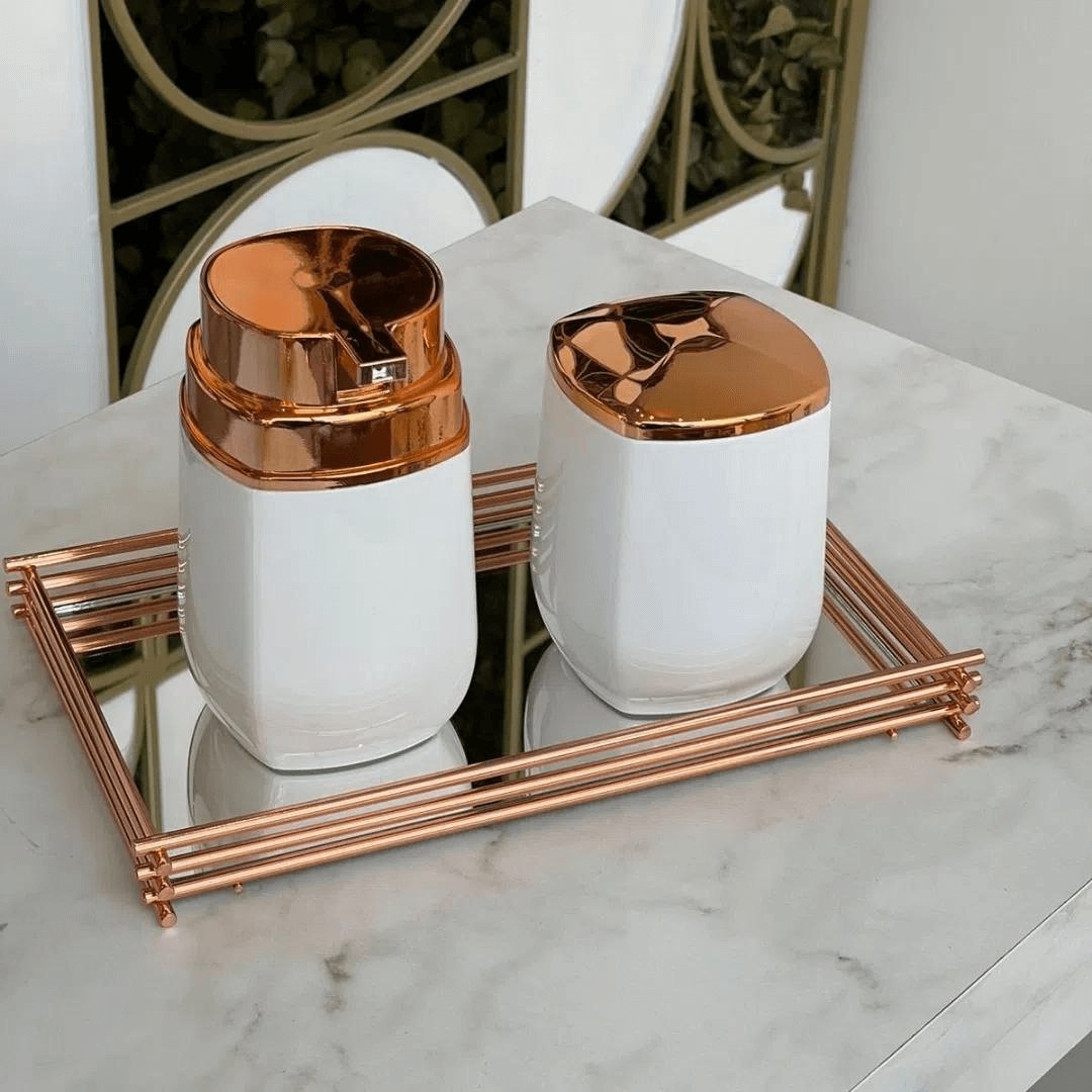 Bandeja Wire Com Espelho Rose Gold - 15 x 25 cm - Ela Decora