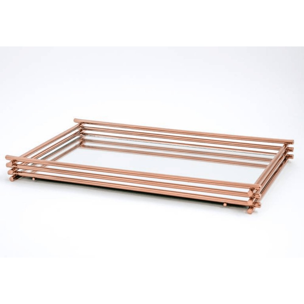 Bandeja Wire Com Espelho Rose Gold - 15 x 25 cm - Ela Decora