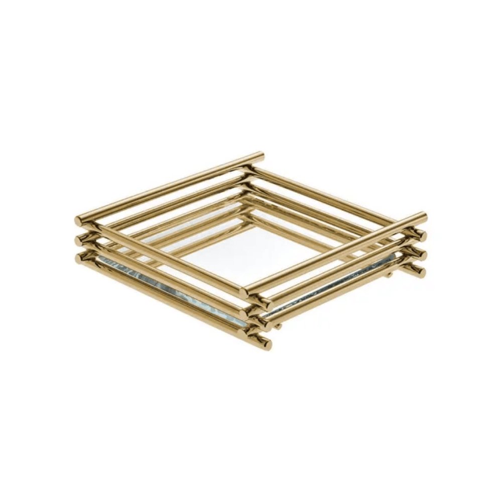 Bandeja Wire Golden Com Espelho Dourada - 10 cm - Ela Decora