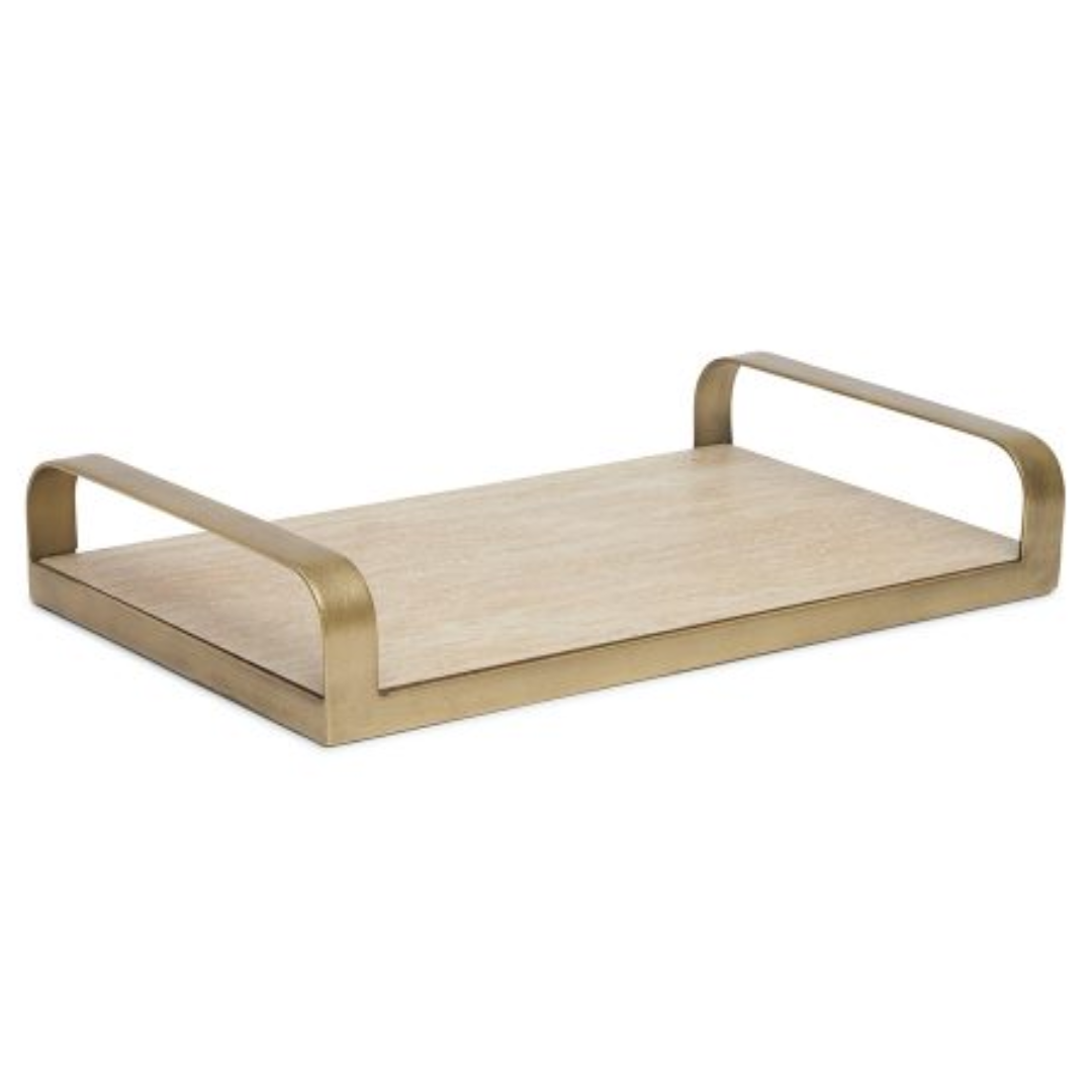 Bandeja Decorativa em MDF e Metal Champanhe 29cm