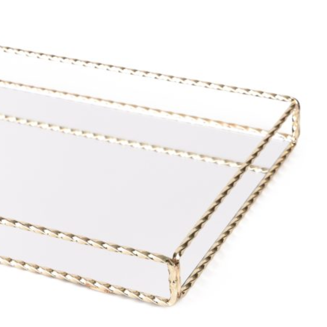 Bandeja Retangular Metal Espelhada Dourada 21,5cm