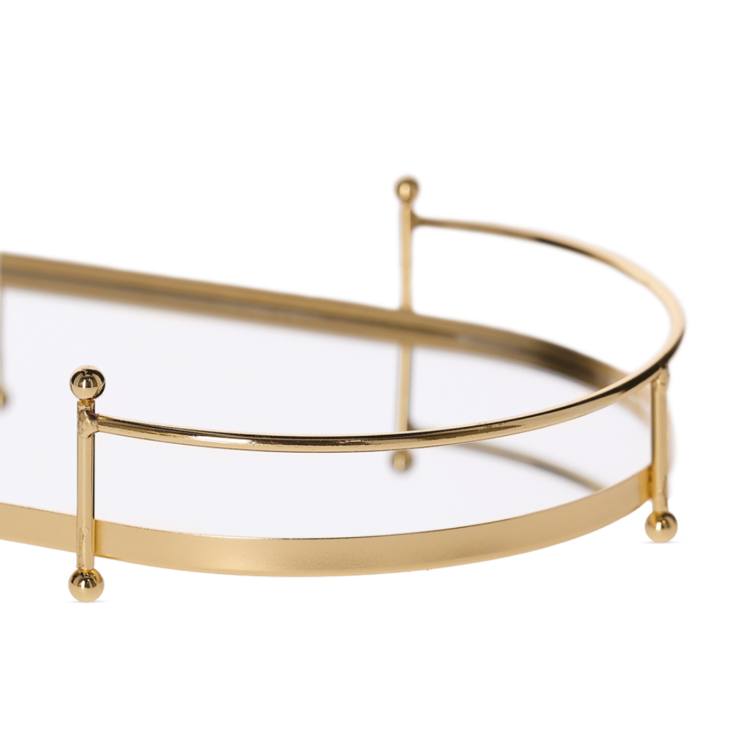 Bandeja em Metal Dourado e Vidro Espelhado 34cm P