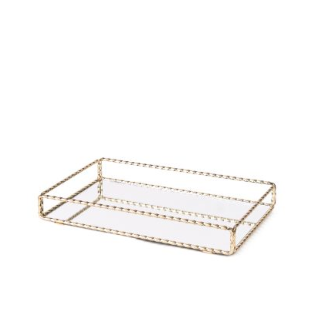 Bandeja Retangular Metal Espelhada Dourada 21,5cm