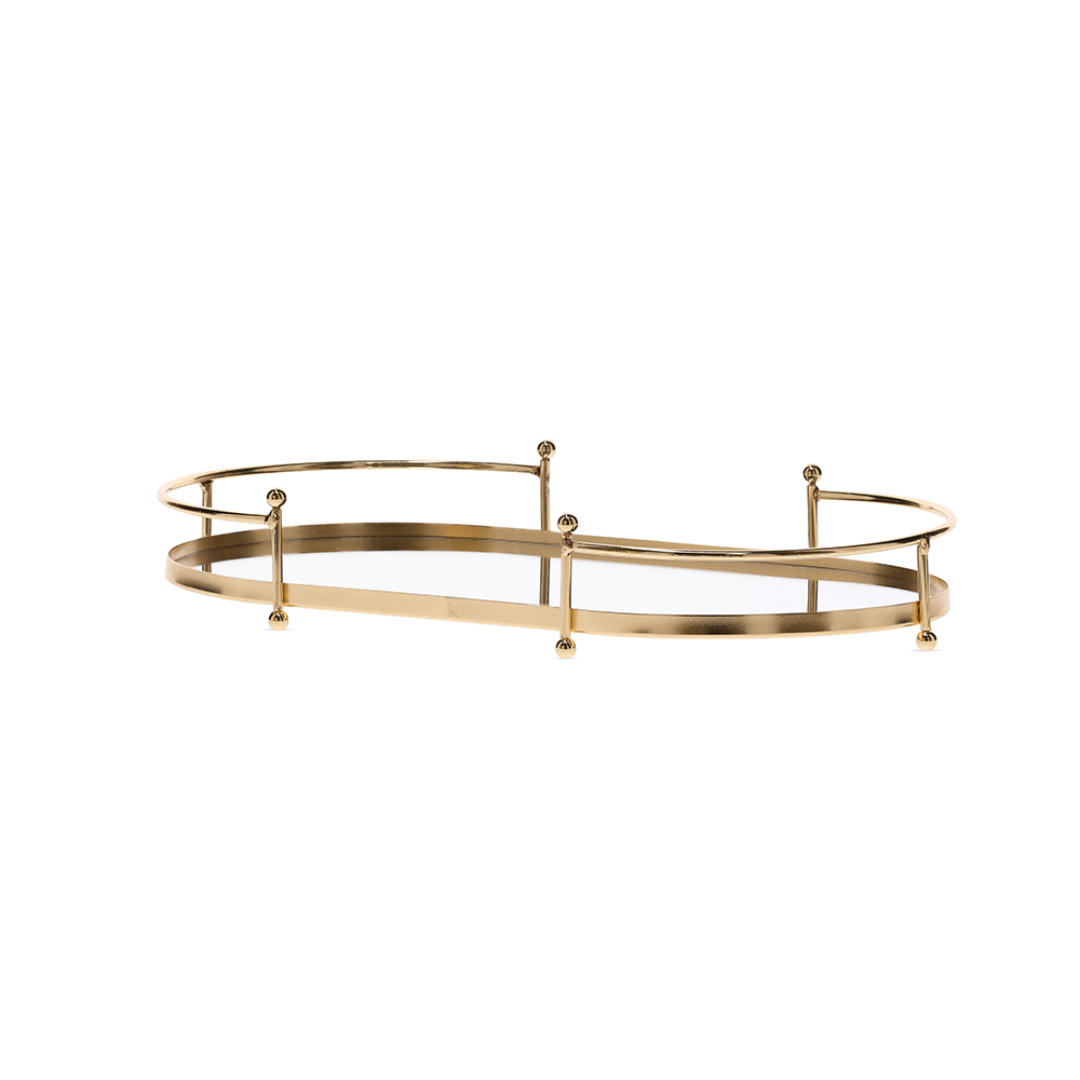 Bandeja em Metal Dourado e Vidro Espelhado 34cm P