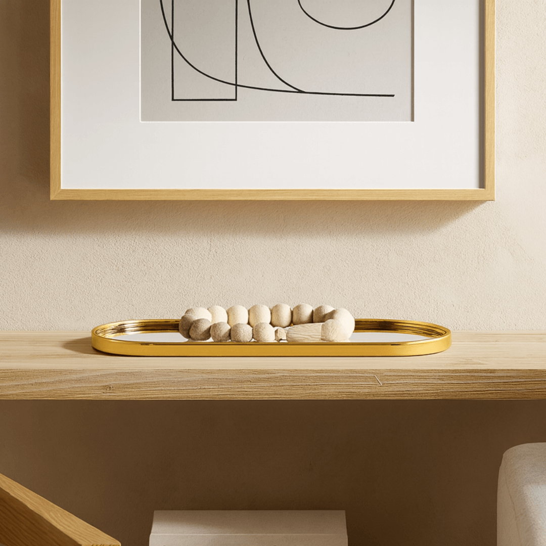 Bandeja Decorativa Espelhada Oval Dourada 30cm