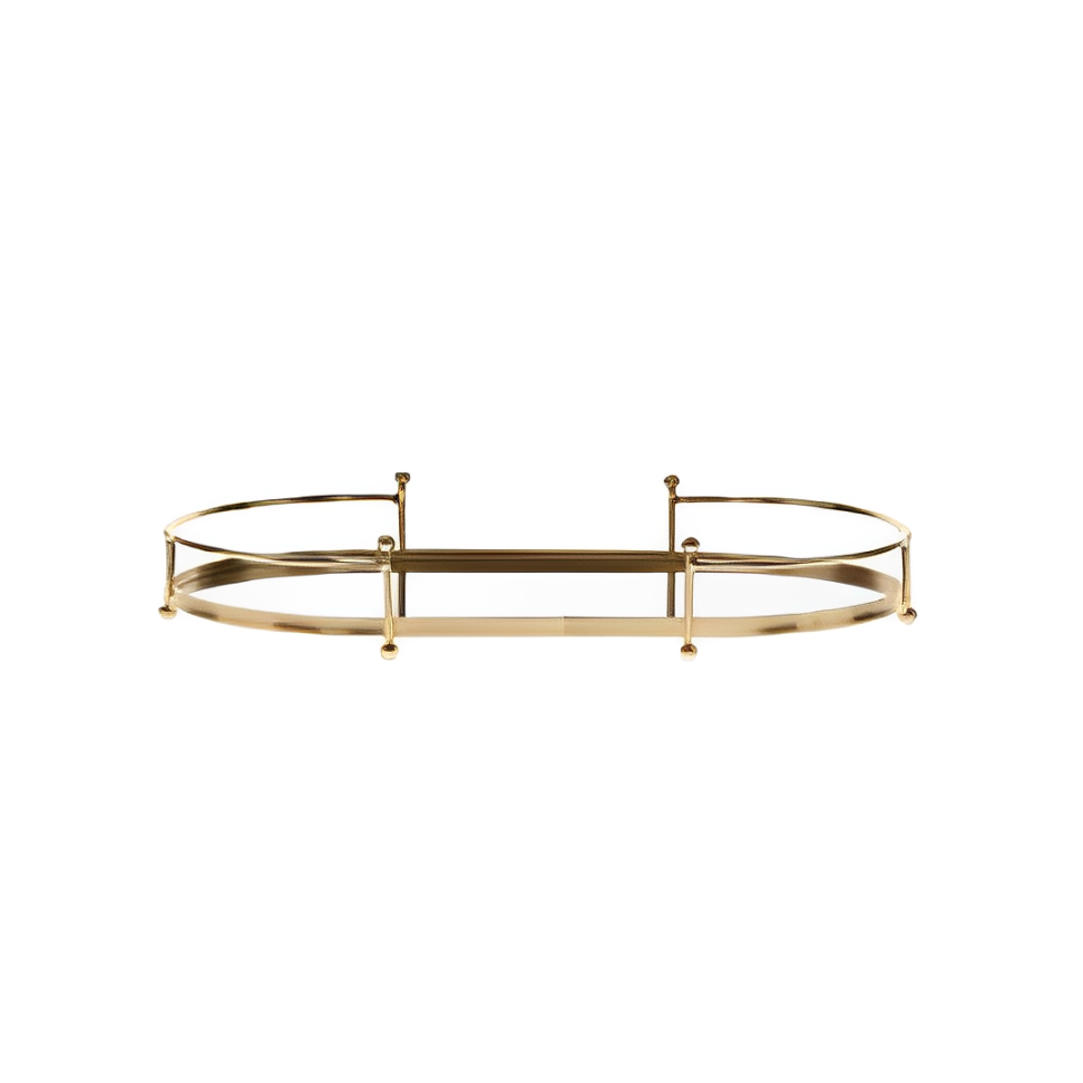 Bandeja em Metal Dourado e Vidro Espelhado 34cm P