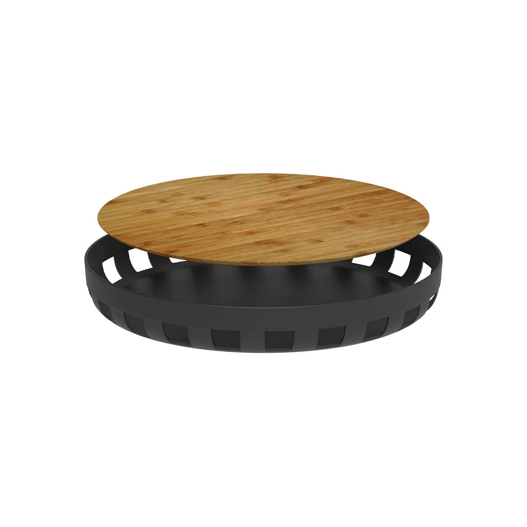Bandeja Redonda Lume Plástico e Bambu Preta 35cm