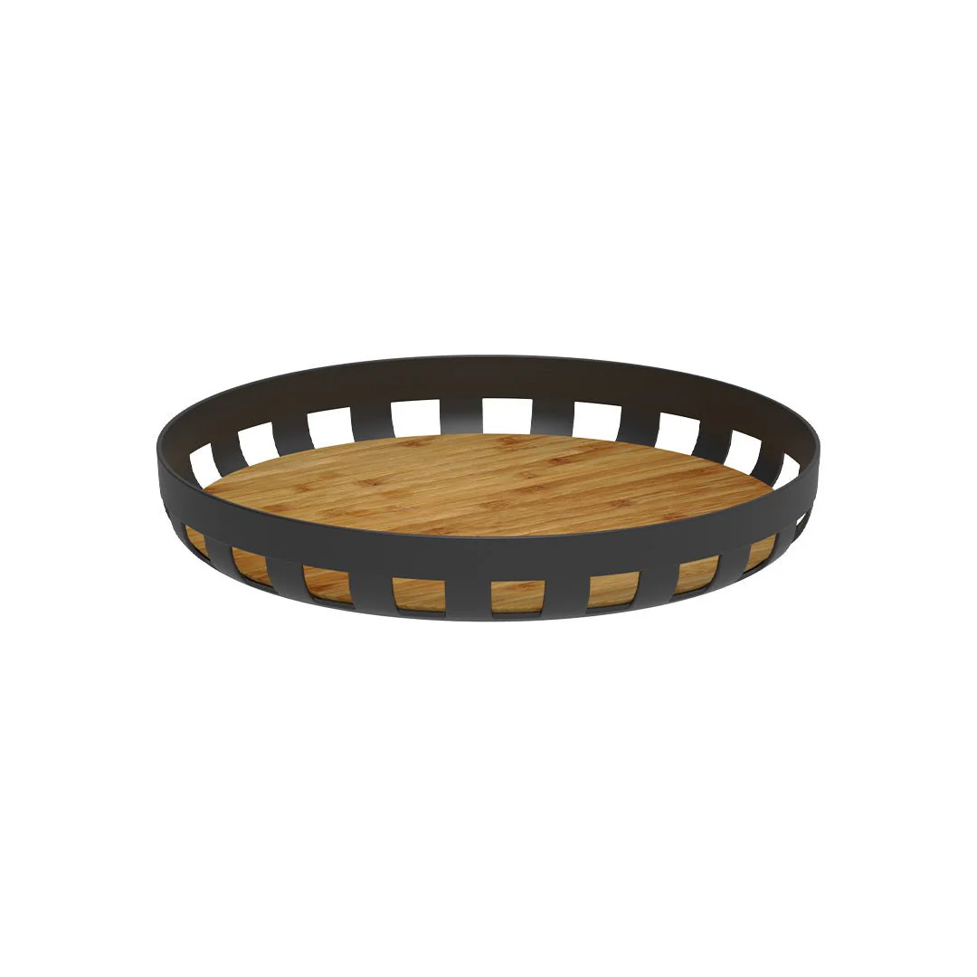 Bandeja Redonda Lume Plástico e Bambu Preta 35cm