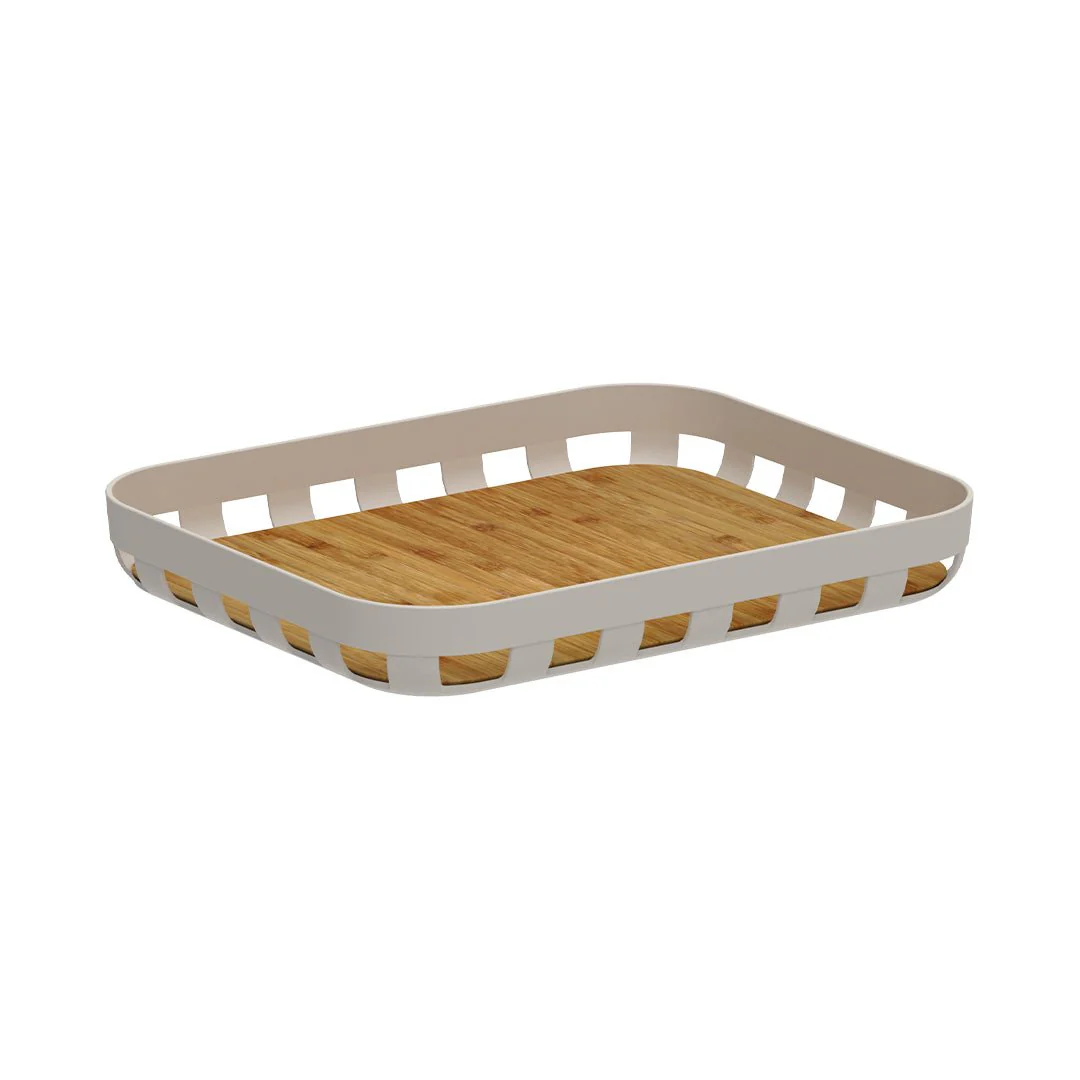Bandeja Retangular Lume Plástico e Bambu Bege 35,5cm