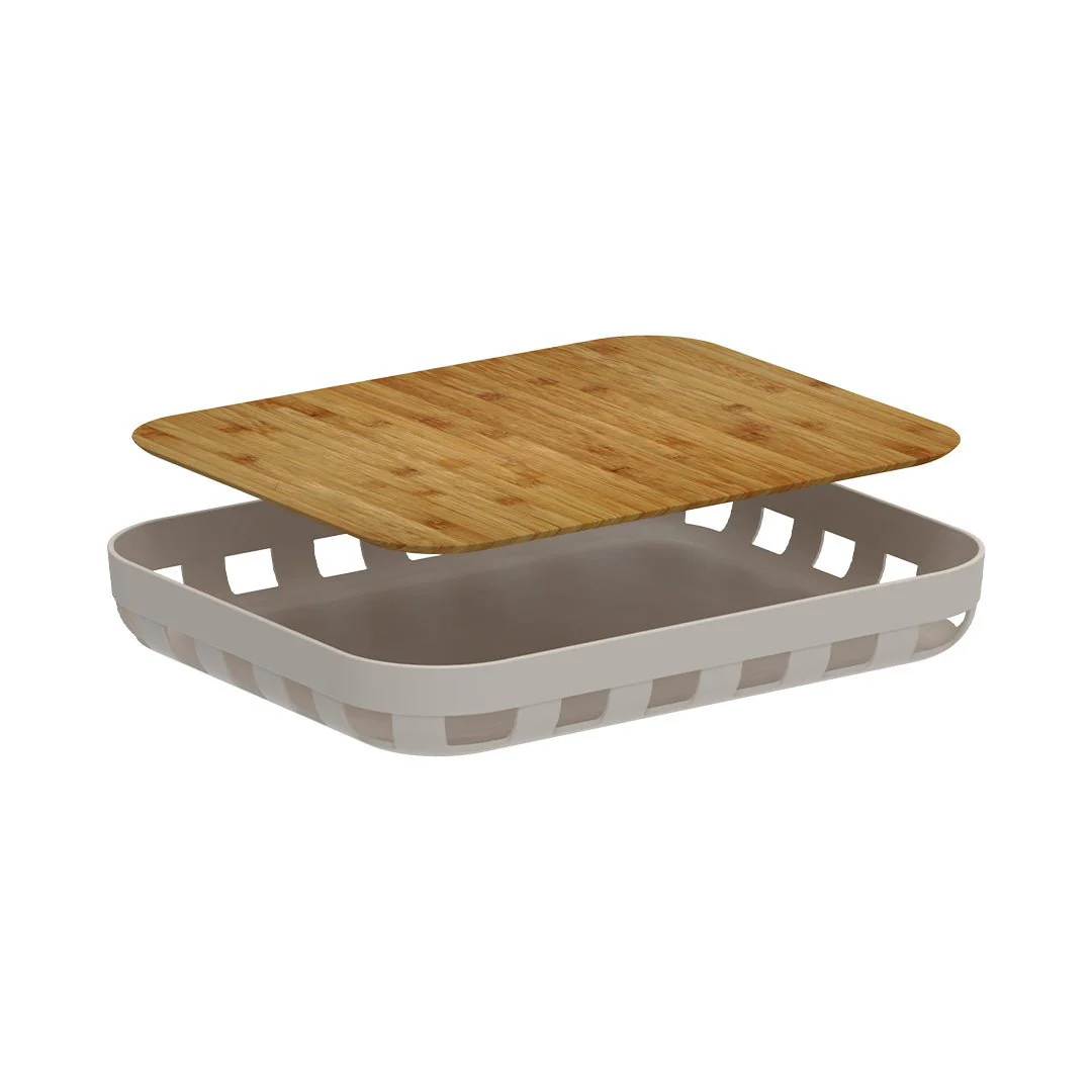 Bandeja Retangular Lume Plástico e Bambu Bege 35,5cm