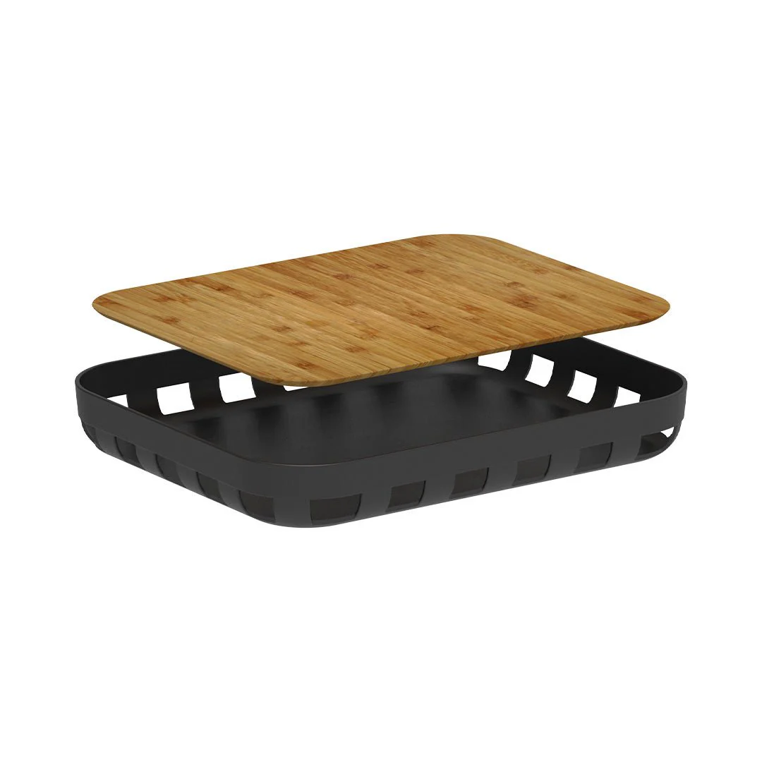 Bandeja Retangular Lume Plástico e Bambu Preta 35,5cm
