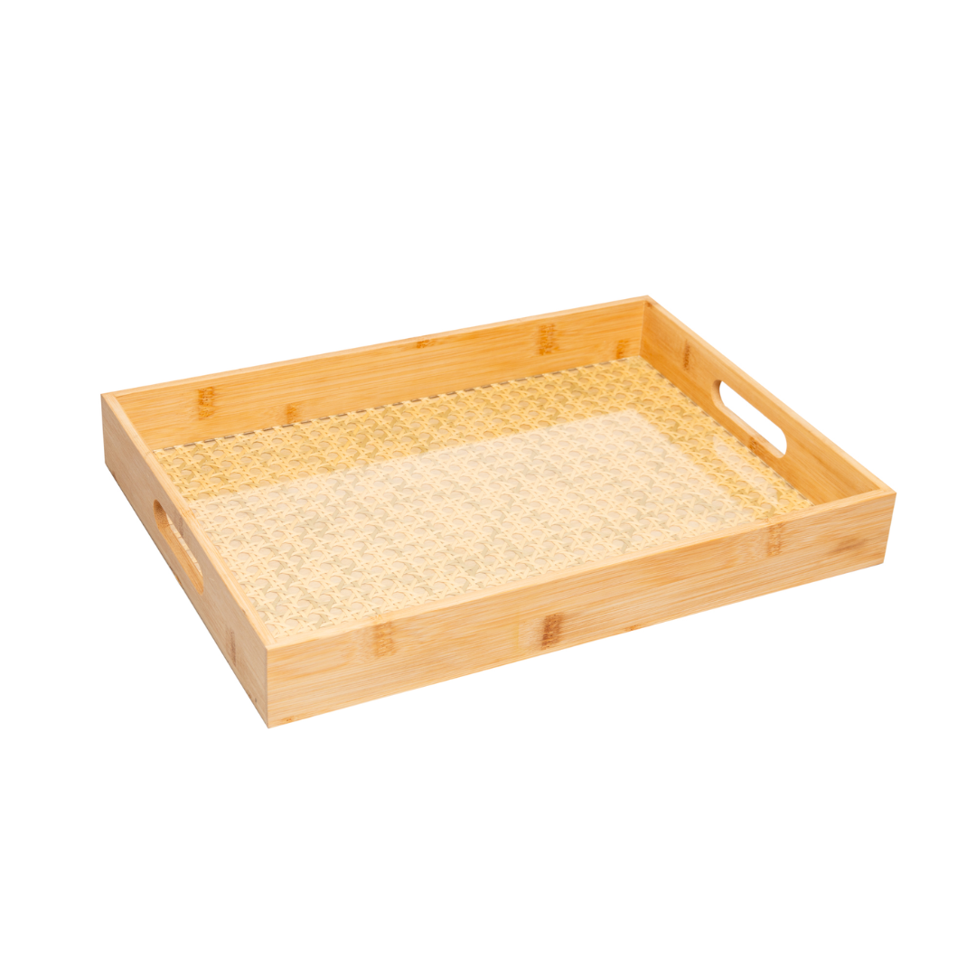 Bandeja de bambu com fundo trelica 39cm e alças laterais