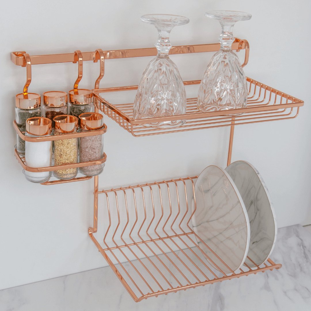 Barra De Cozinha 30 Cm Porta Utensílios 6 Ganchos Rose Gold - Ela Decora