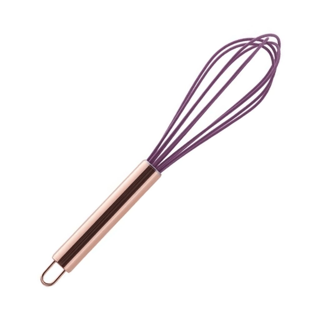 Batedor De Claras Silicone Roxo Cabo Rose Gold - 25 cm - Ela Decora