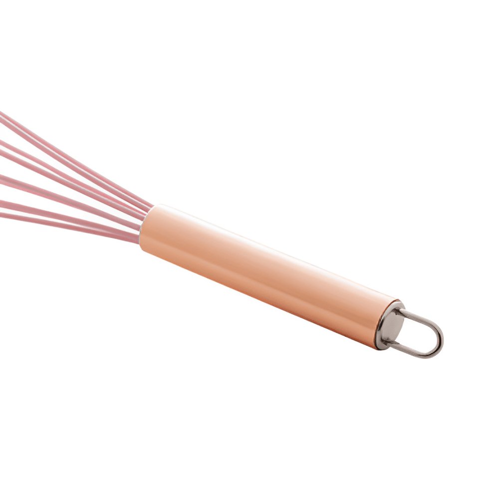 Batedor de Ovos de Nylon Rose Gold Com Cabo De Aço Inox - 26,5cm - Ela Decora