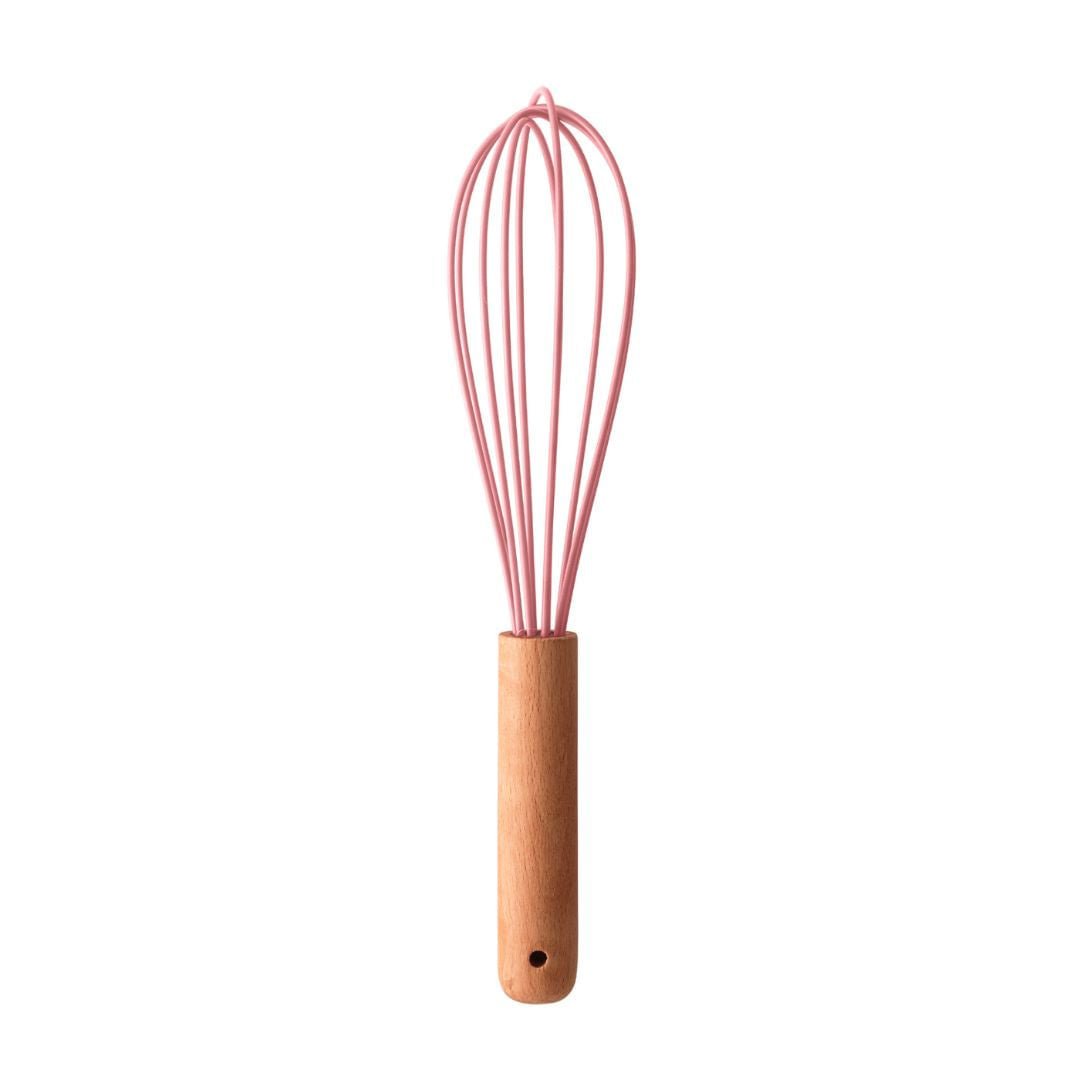 Batedor de Ovos de Silicone com Cabo de Bambu Charmy Rosa 24,5cm - Ela Decora