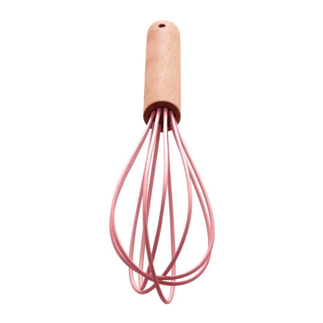 Batedor de Ovos de Silicone com Cabo de Bambu Charmy Rosa 24,5cm - Ela Decora