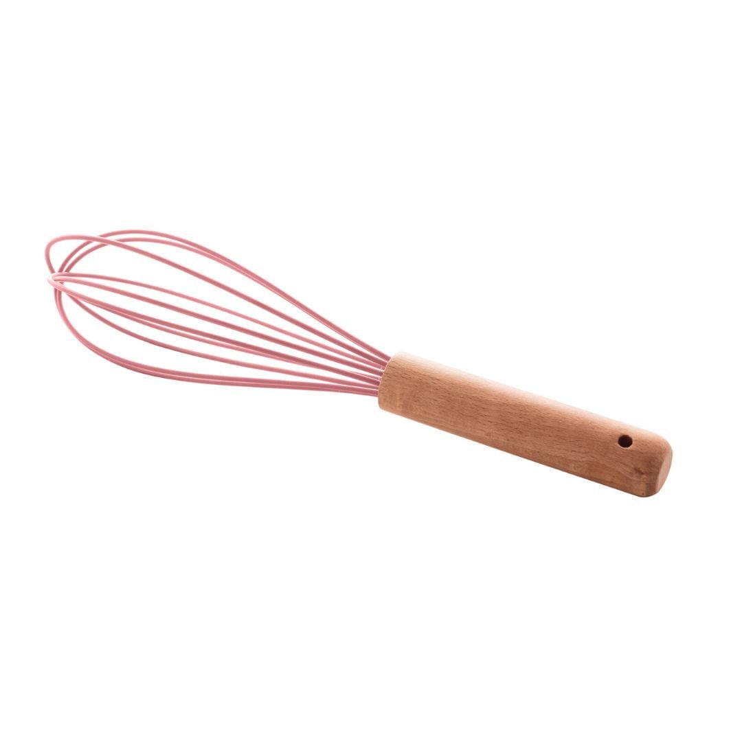 Batedor de Ovos de Silicone com Cabo de Bambu Charmy Rosa 24,5cm - Ela Decora