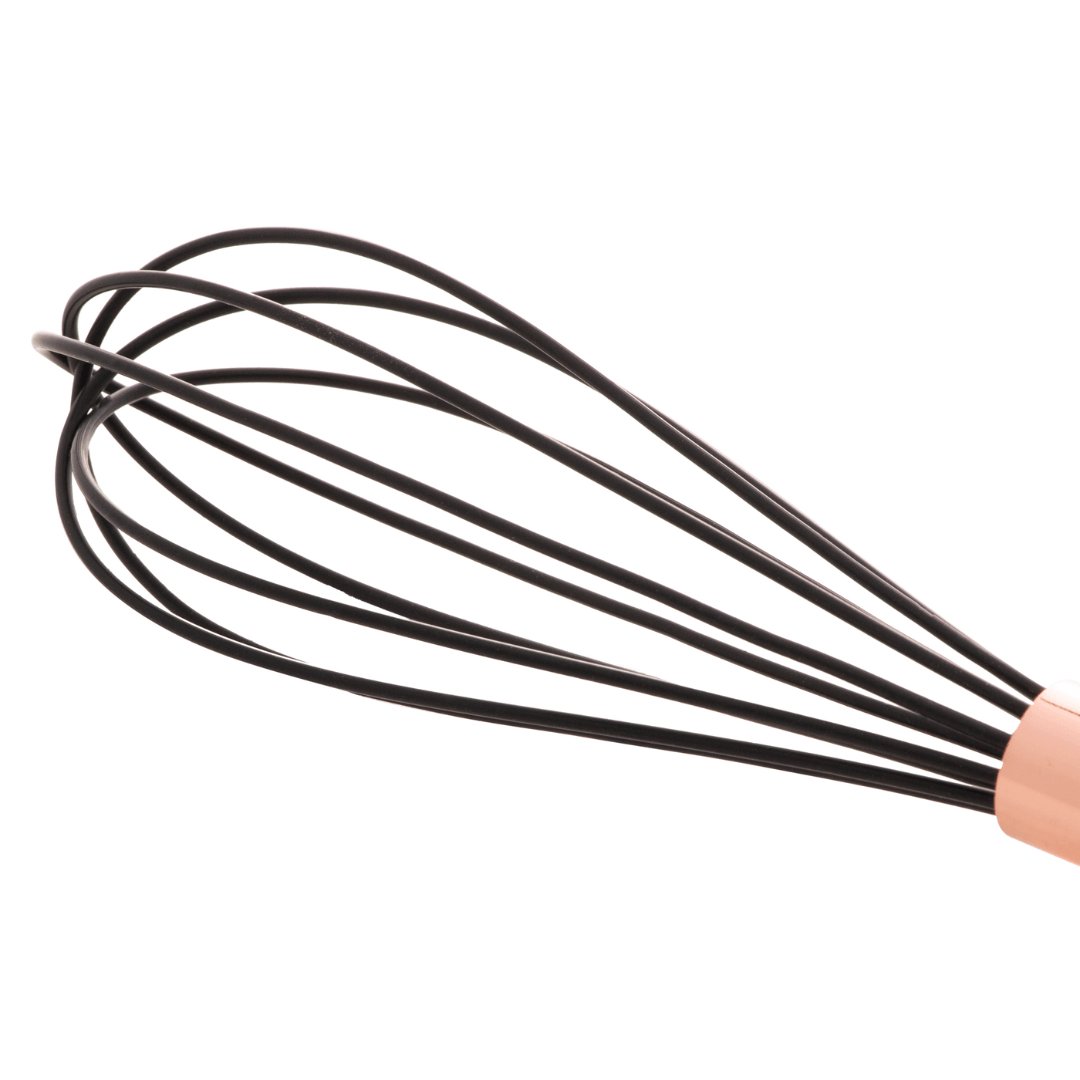Batedor de Ovos Nylon Preto com Cabo de Aço Inox Rose Gold - 26,5cm - Ela Decora