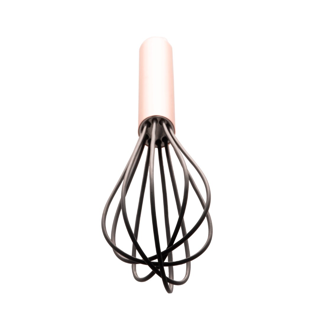Batedor de Ovos Nylon Preto com Cabo de Aço Inox Rose Gold - 26,5cm - Ela Decora