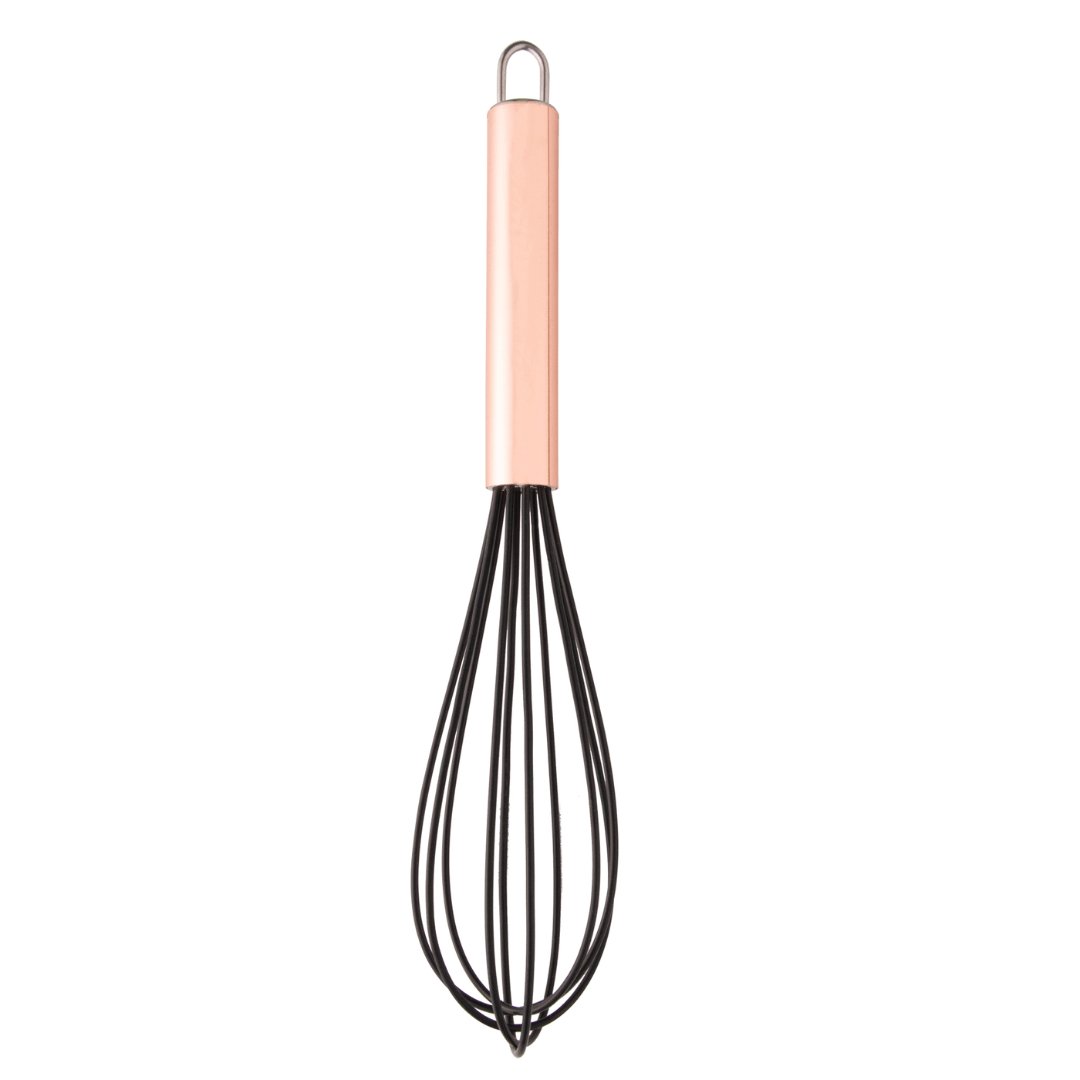 Batedor de Ovos Nylon Preto com Cabo de Aço Inox Rose Gold - 26,5cm - Ela Decora