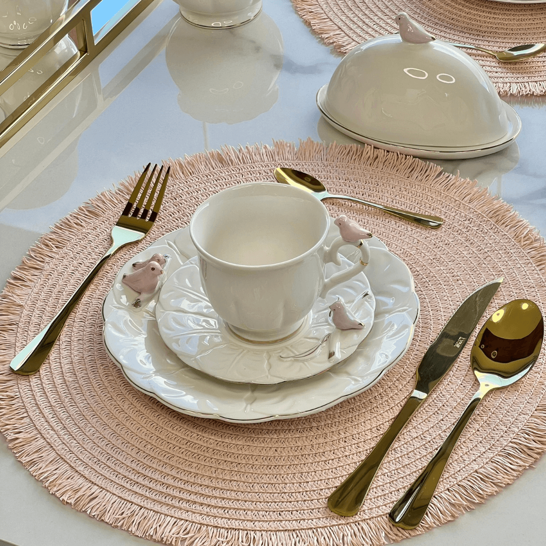 Jogo 4 Pratos para Sobremesa Bird Porcelana Branco 20cm