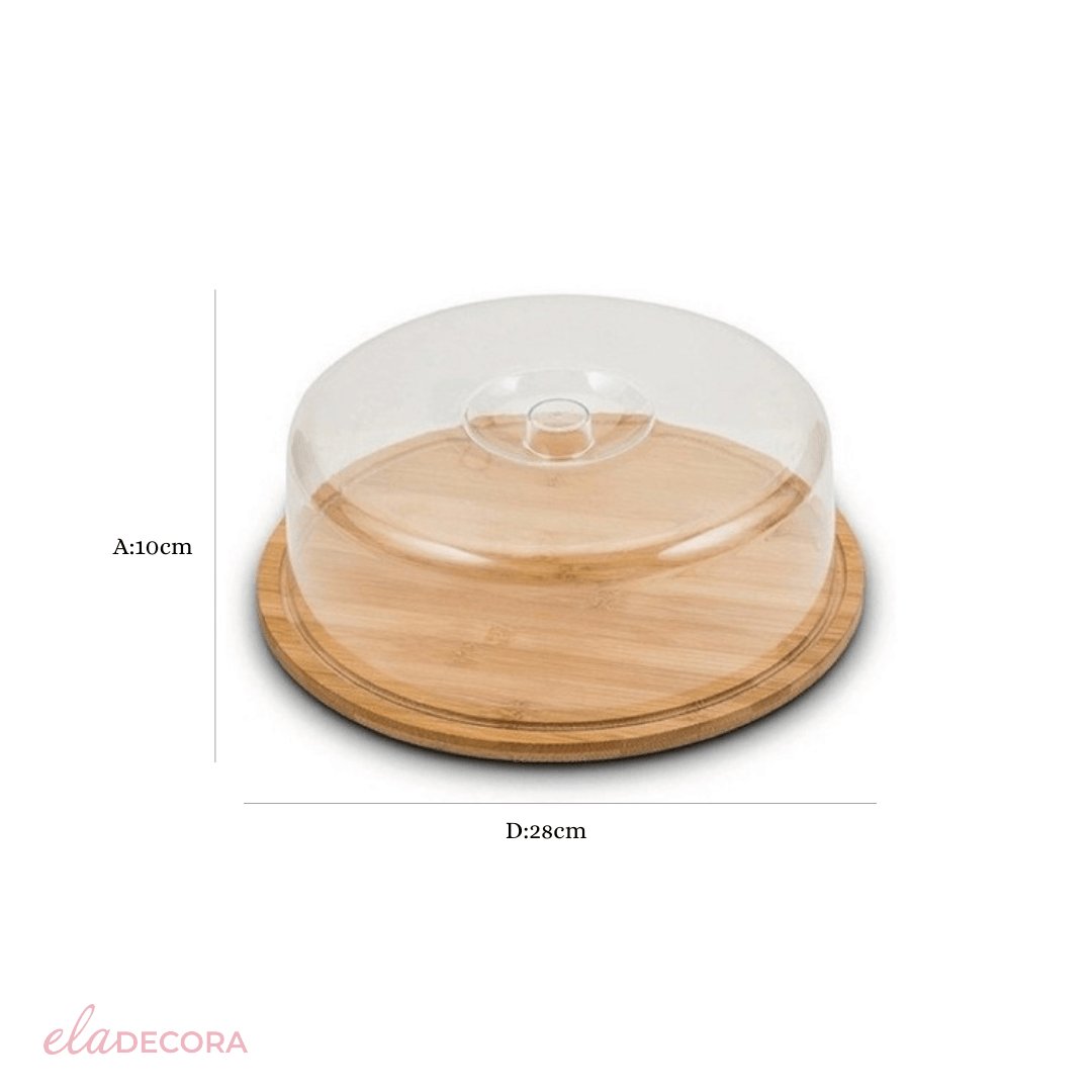 Boleira de Bambu com Tampa de Acrílico 28cm - Ela Decora