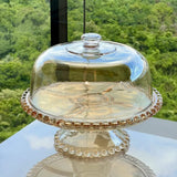 Boleira Prato para Bolo Petisqueira Pearl de Cristal com Pé e Tampa Âmbar 31cm x 25cm - foto 2