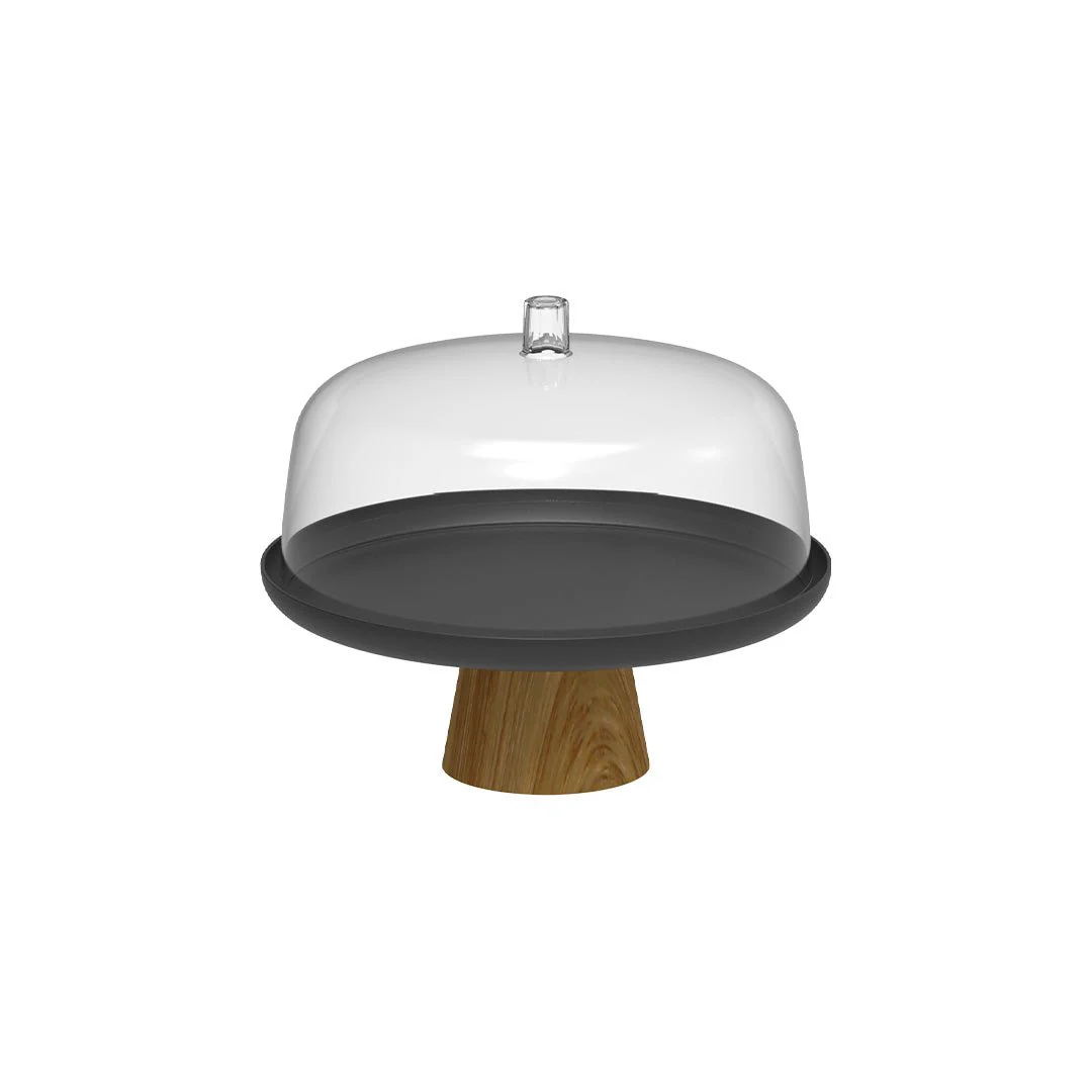 Prato para Bolo Boleira Lume Preto em Bambu com Tampa 27,5cm