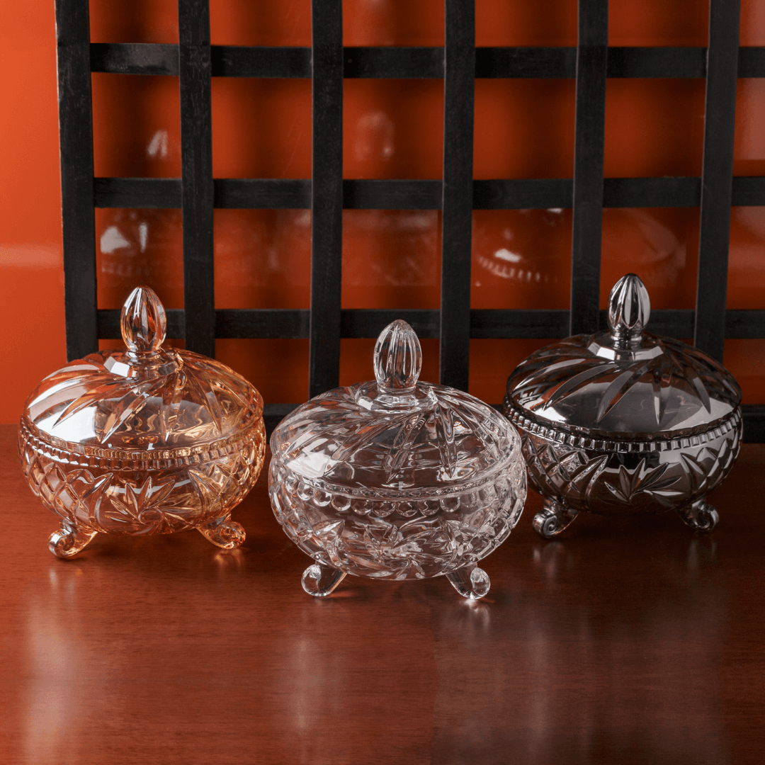 Bomboniere Potiche com Pé de Cristal Prima Âmbar Metalizado - 23 cm - Ela Decora