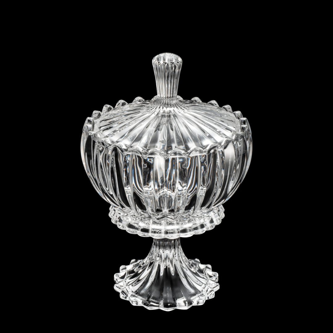 Bomboniere Potiche Geneva com Pé e Tampa de Cristal 18cm - Ela Decora