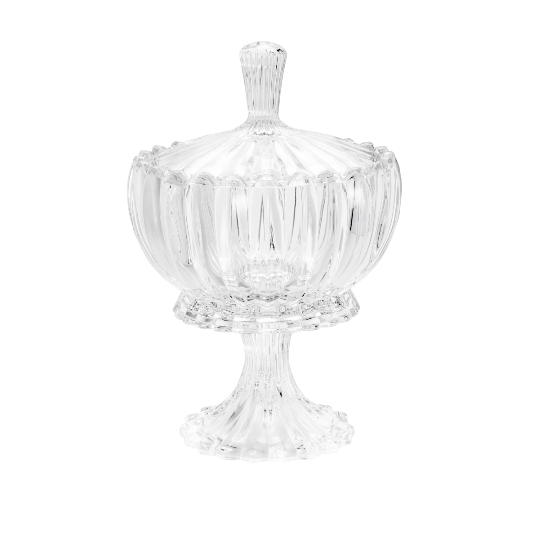 Bomboniere Potiche Geneva com Pé e Tampa de Cristal 18cm - Ela Decora