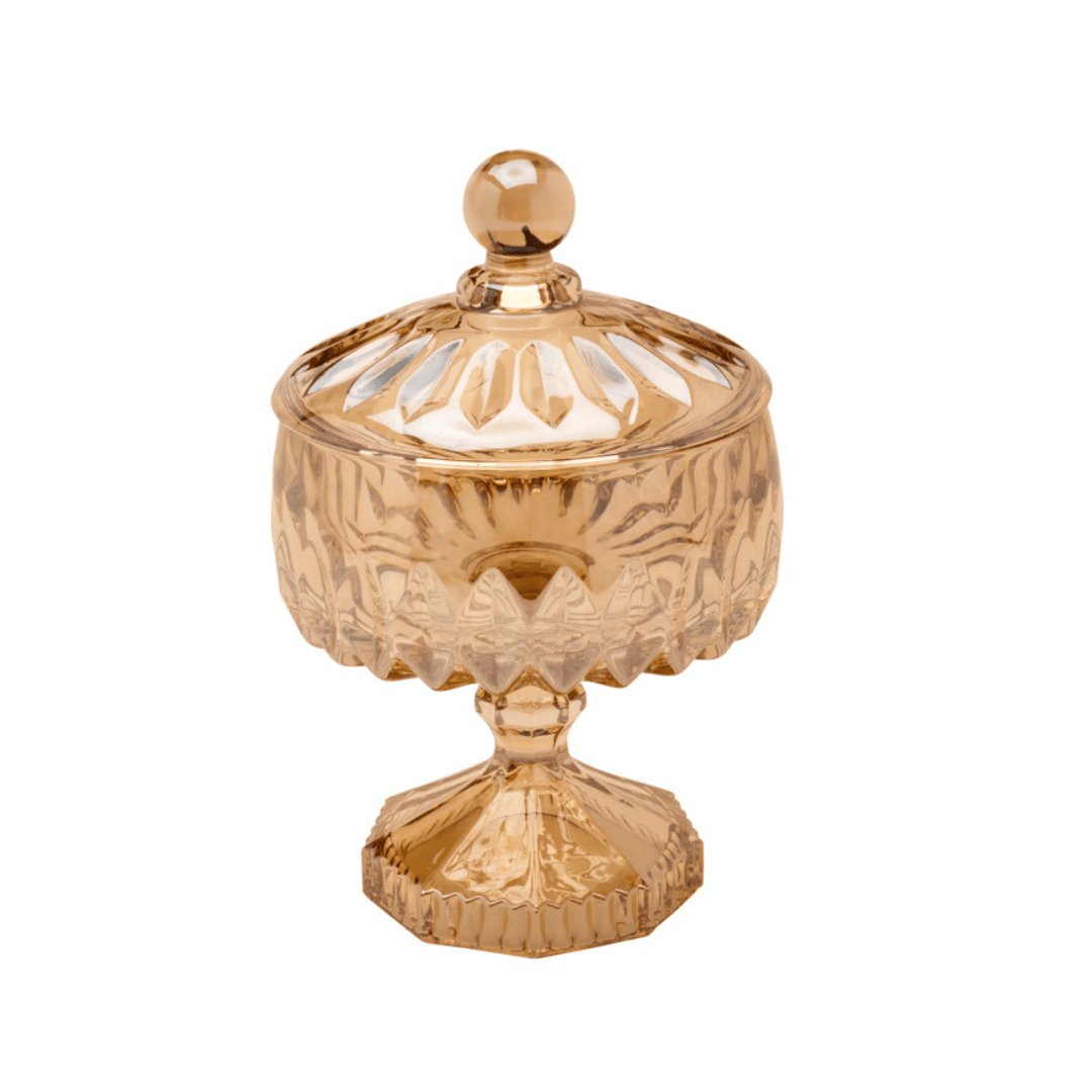Bomboniere Potiche Louise Cristal de Chumbo com Pé Âmbar 18cm - Ela Decora