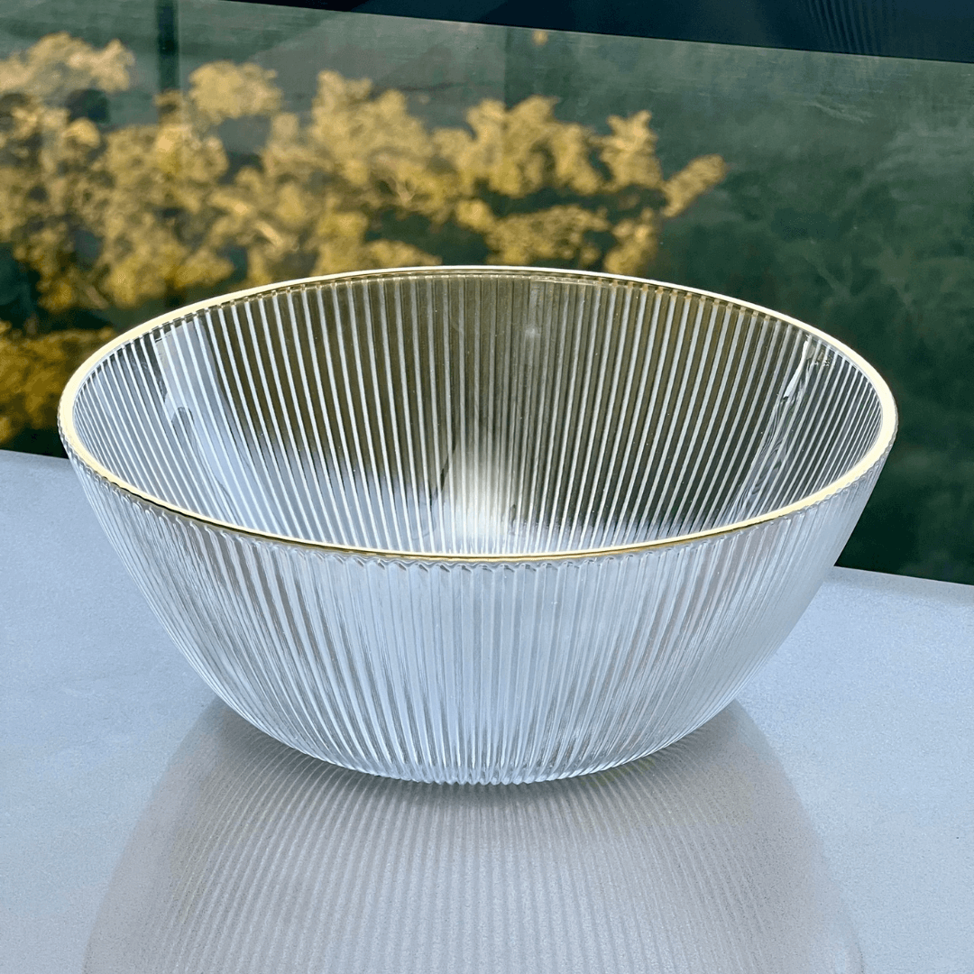 Bowl de Vidro Graffiato com Borda Dourada 2L - Ela Decora