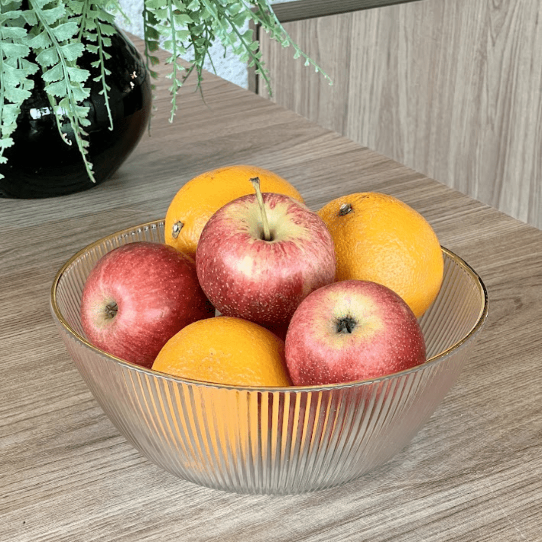 Bowl de Vidro Graffiato com Borda Dourada 2L - Ela Decora