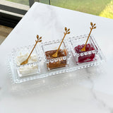 Conjunto três bowls cristal com molhos e colheres douradas